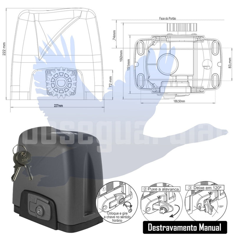 Kit Motor Portão Eletrônico Deslizante Rossi Nano 36 Turbo 5 Metros Cremalheira