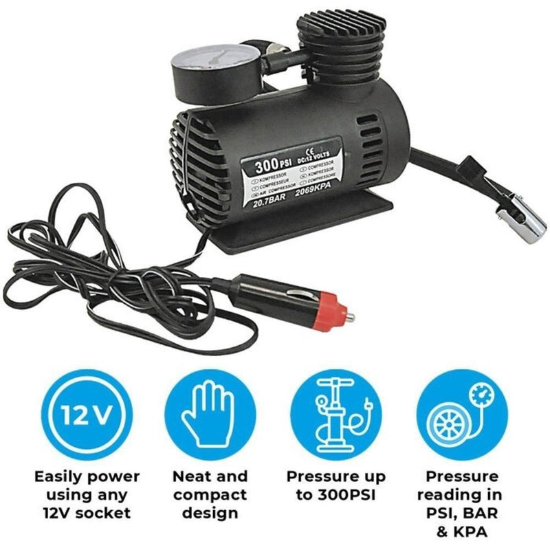 Compressor de ar 3 bicos calibrador mini eletrico 12V portatil carro barco pneu moto bike manometro veicular