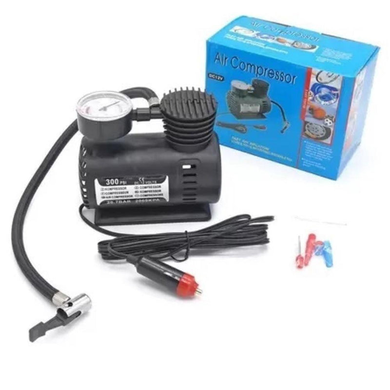 Compressor de ar 3 bicos calibrador mini eletrico 12V portatil carro barco pneu moto bike manometro veicular