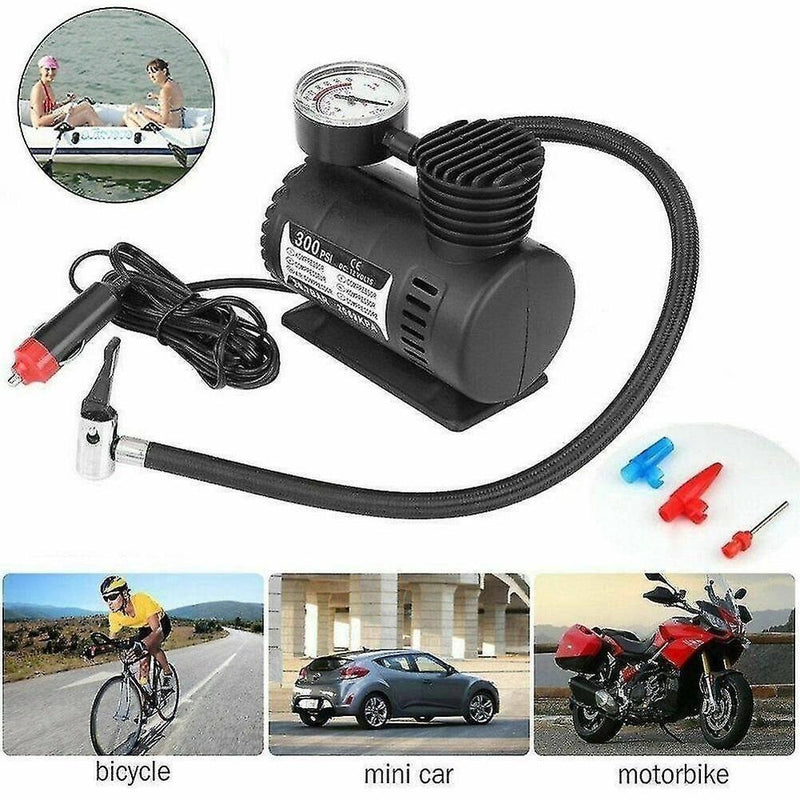 Compressor de ar 3 bicos calibrador mini eletrico 12V portatil carro barco pneu moto bike manometro veicular